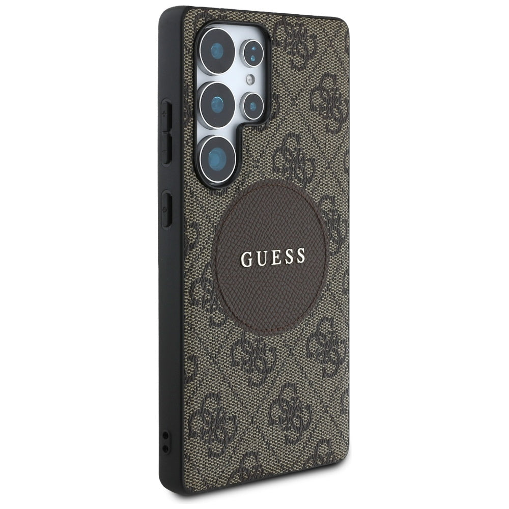 Custodia MagSafe per Samsung Galaxy S25 Ultra S938, Guess, 4G Circle Classic Logo, Marrone