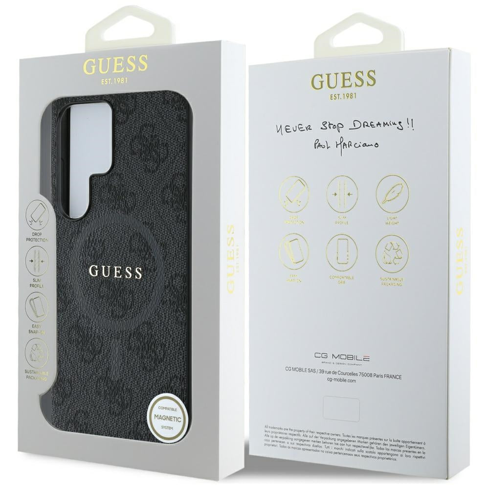 Custodia MagSafe per Samsung Galaxy S25 Ultra S938, Guess, 4G Ring Classic Logo, Nera