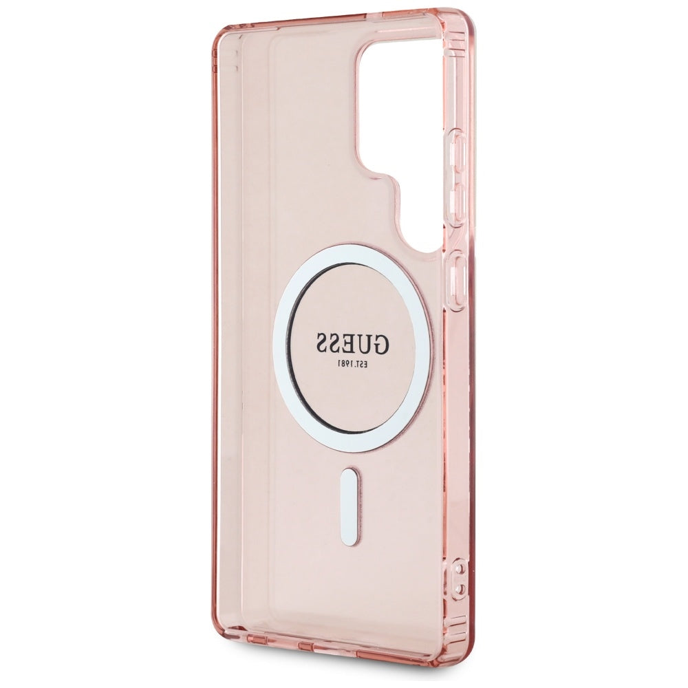 Custodia MagSafe per Samsung Galaxy S25 Ultra S938, Guess, IML Glitter Circle, Rosa