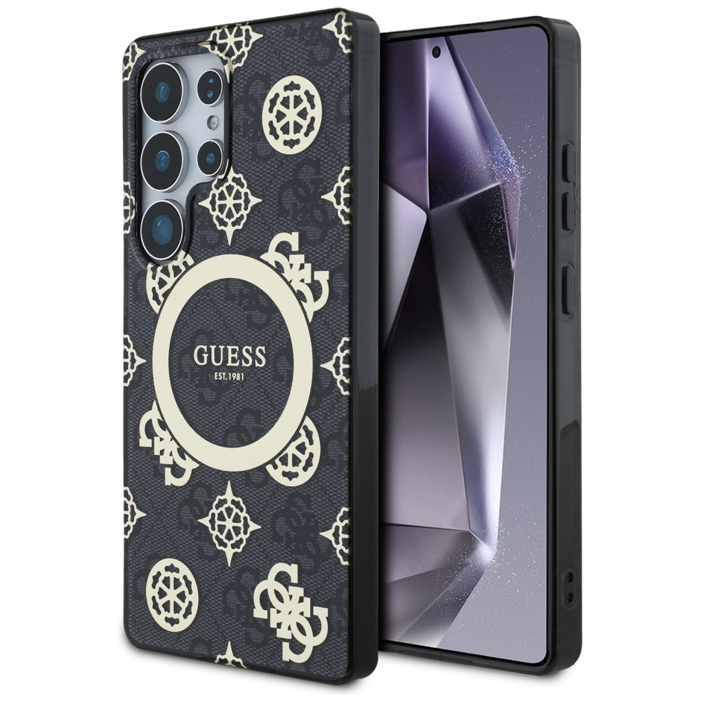 Custodia MagSafe per Samsung Galaxy S25 Ultra S938, Guess, IML Peony On 4G Background, Nera