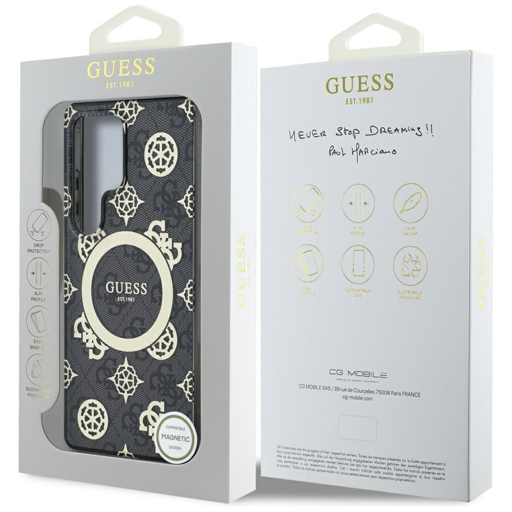 Custodia MagSafe per Samsung Galaxy S25 Ultra S938, Guess, IML Peony On 4G Background, Nera