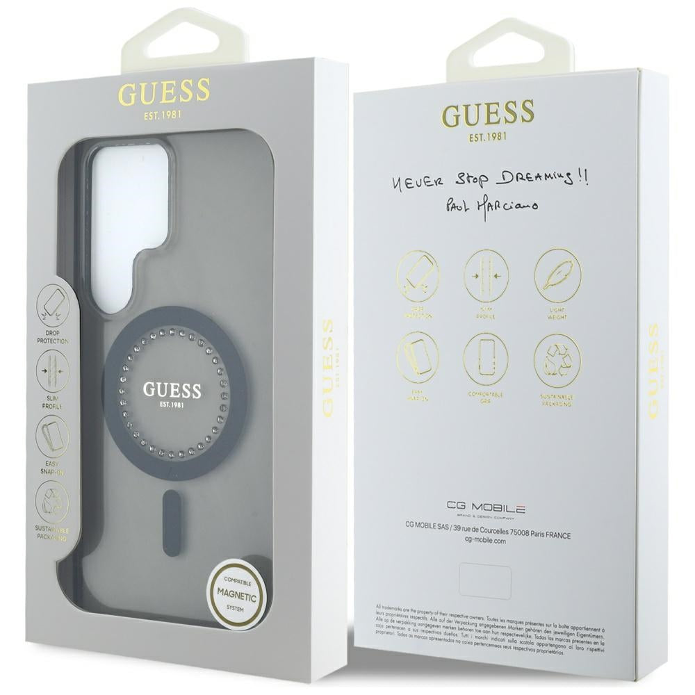 Custodia MagSafe per Samsung Galaxy S25 Ultra S938, Guess, IML Rhinestone, Nera