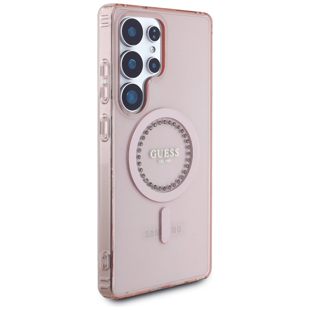 Custodia MagSafe per Samsung Galaxy S25 Ultra S938, Guess, IML Rhinestone, Rosa
