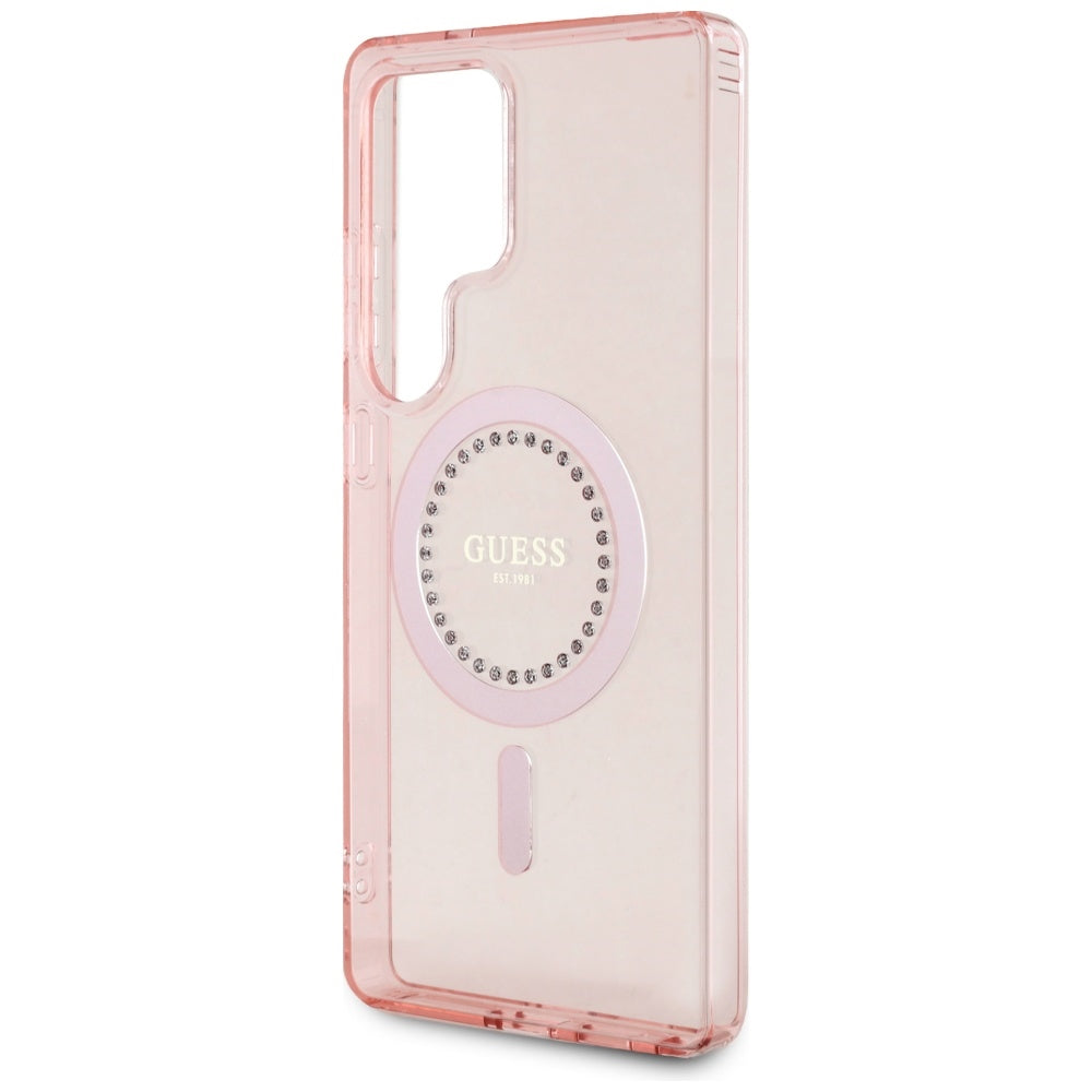 Custodia MagSafe per Samsung Galaxy S25 Ultra S938, Guess, IML Rhinestone, Rosa