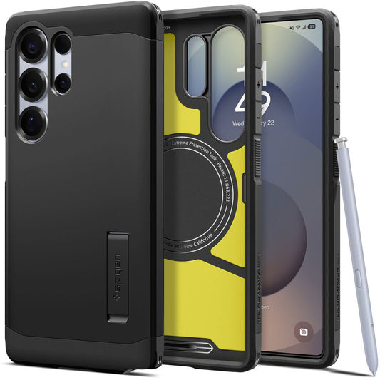 Custodia MagSafe per Samsung Galaxy S25 Ultra S938, Spigen, Tough Armor, Nera