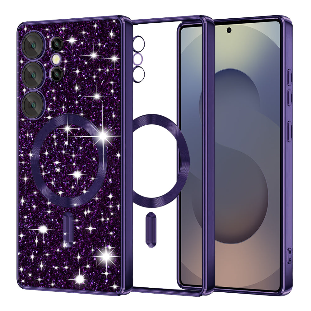 Custodia MagSafe per Samsung Galaxy S25 Ultra S938, Techsuit, Luxury Glitter, Viola Scuro