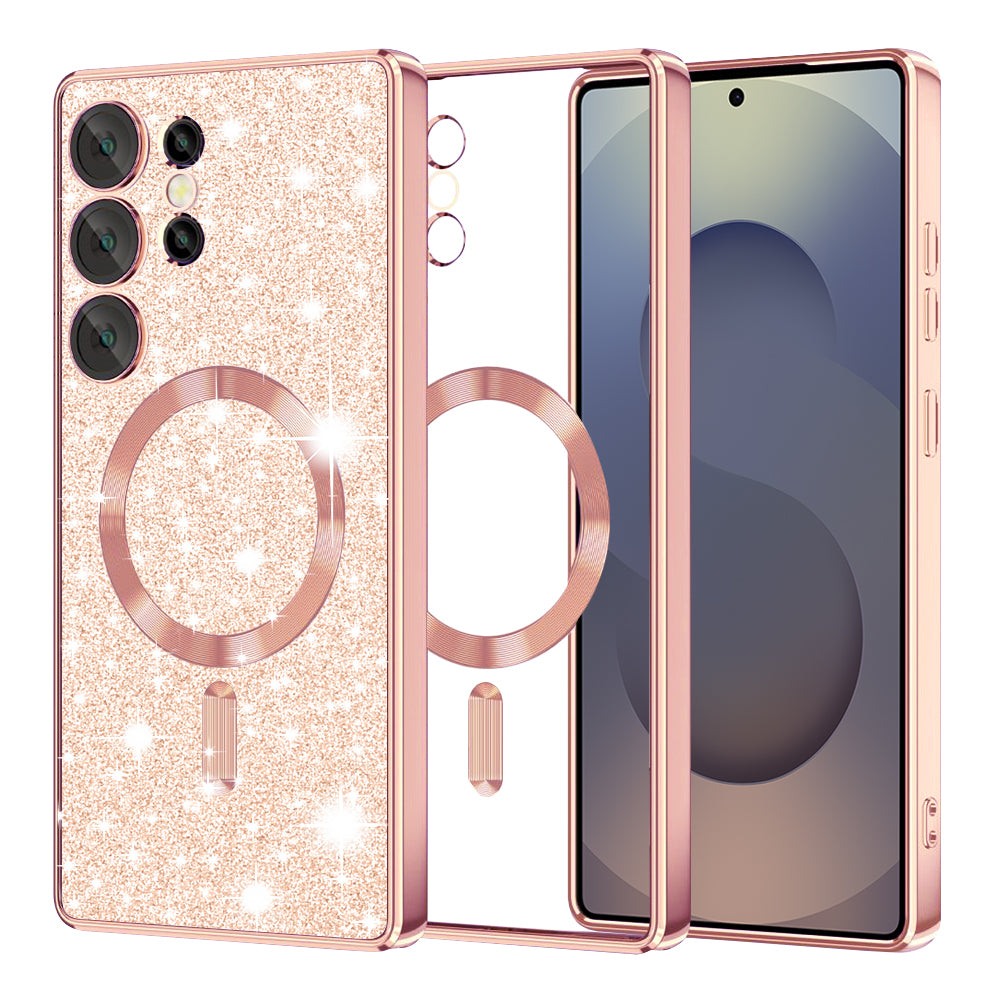 Custodia MagSafe per Samsung Galaxy S25 Ultra S938, Techsuit, Luxury Glitter, Rosa Dorato