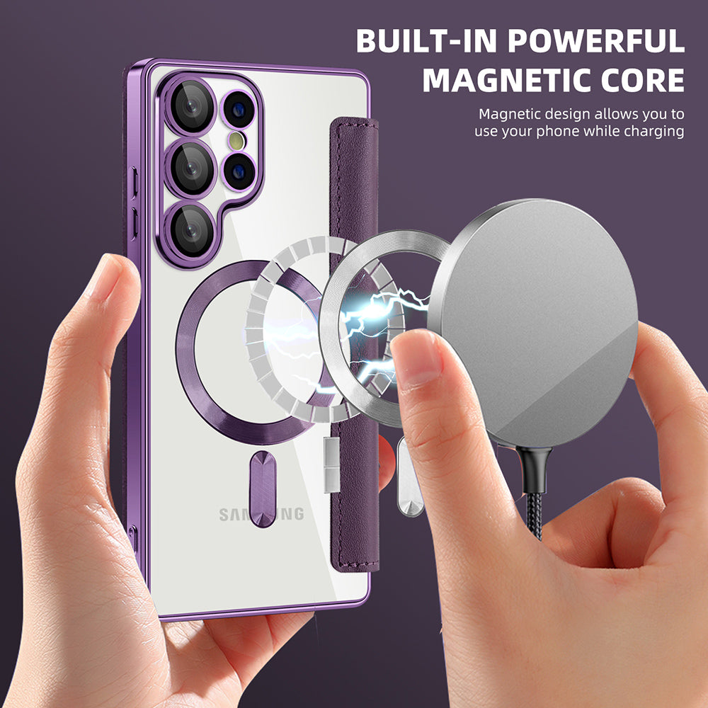 Custodia MagSafe per Samsung Galaxy S25 Ultra S938, Techsuit, SmartMag Book, Viola