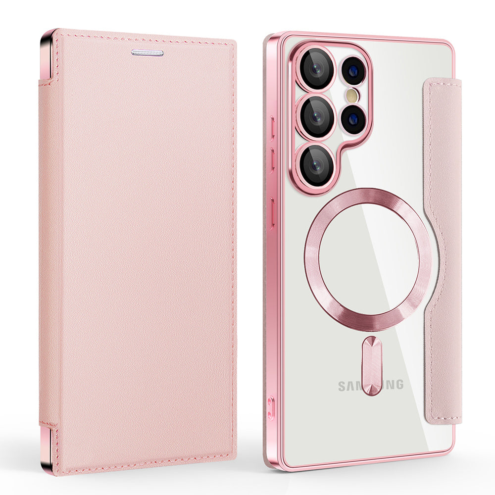 Custodia MagSafe per Samsung Galaxy S25 Ultra S938, Techsuit, SmartMag Book, Rosa