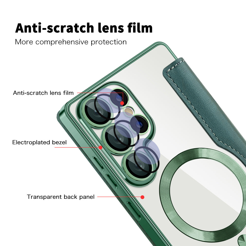 Custodia MagSafe per Samsung Galaxy S25 Ultra S938, Techsuit, SmartMag Book, Verde