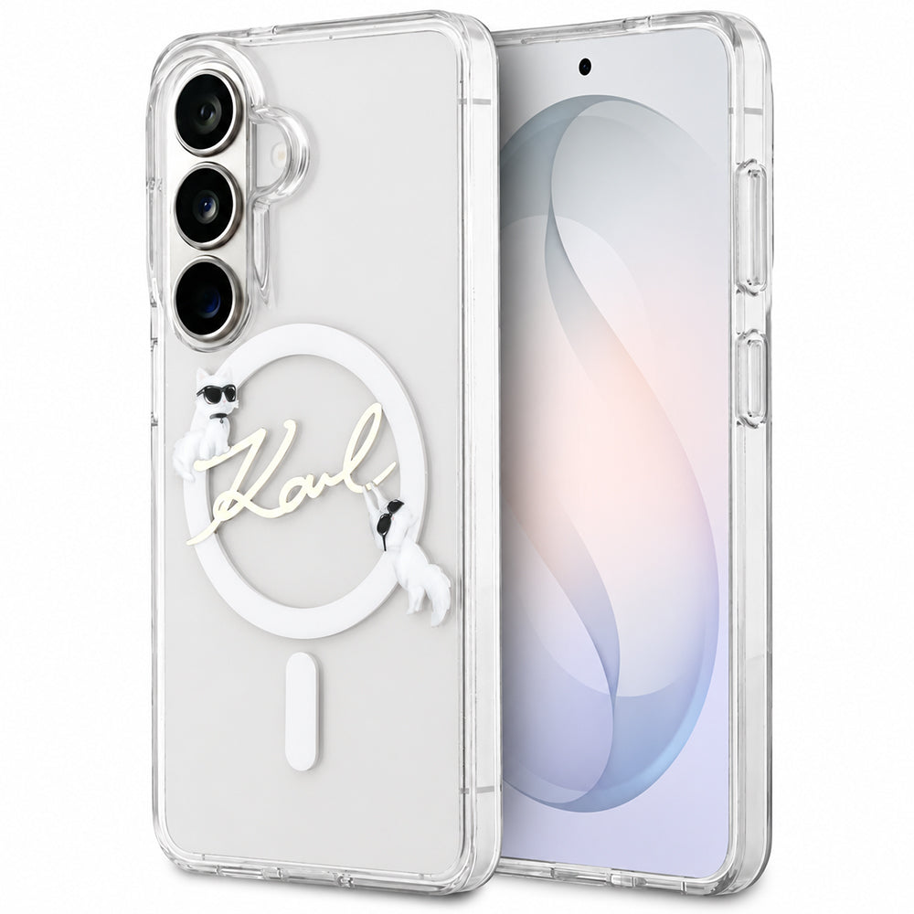Custodia MagSafe per Samsung Galaxy S26 FE S741, Karl Lagerfeld, IML Choupette Karl Script Logo, trasparente
