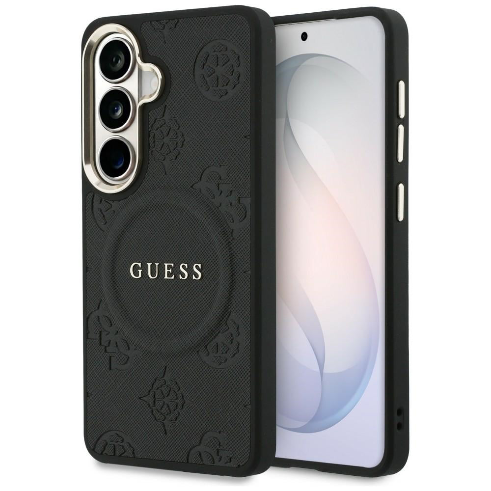 Custodia MagSafe per Samsung Galaxy S26 Plus S947, GUESS, Saffiano Peony Embossed Ring, Nera