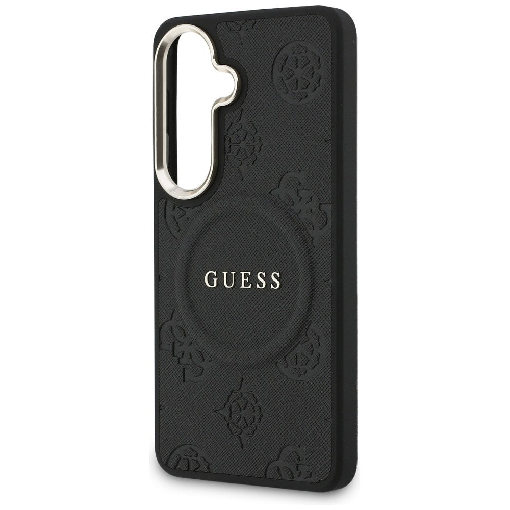 Custodia MagSafe per Samsung Galaxy S26 Plus S947, GUESS, Saffiano Peony Embossed Ring, Nera