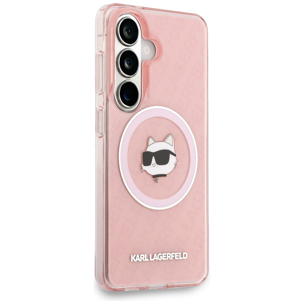 Custodia MagSafe per Samsung Galaxy S26 Plus S947, Karl Lagerfeld, IML Choupette Head on KL Repeated Logo, Rosa