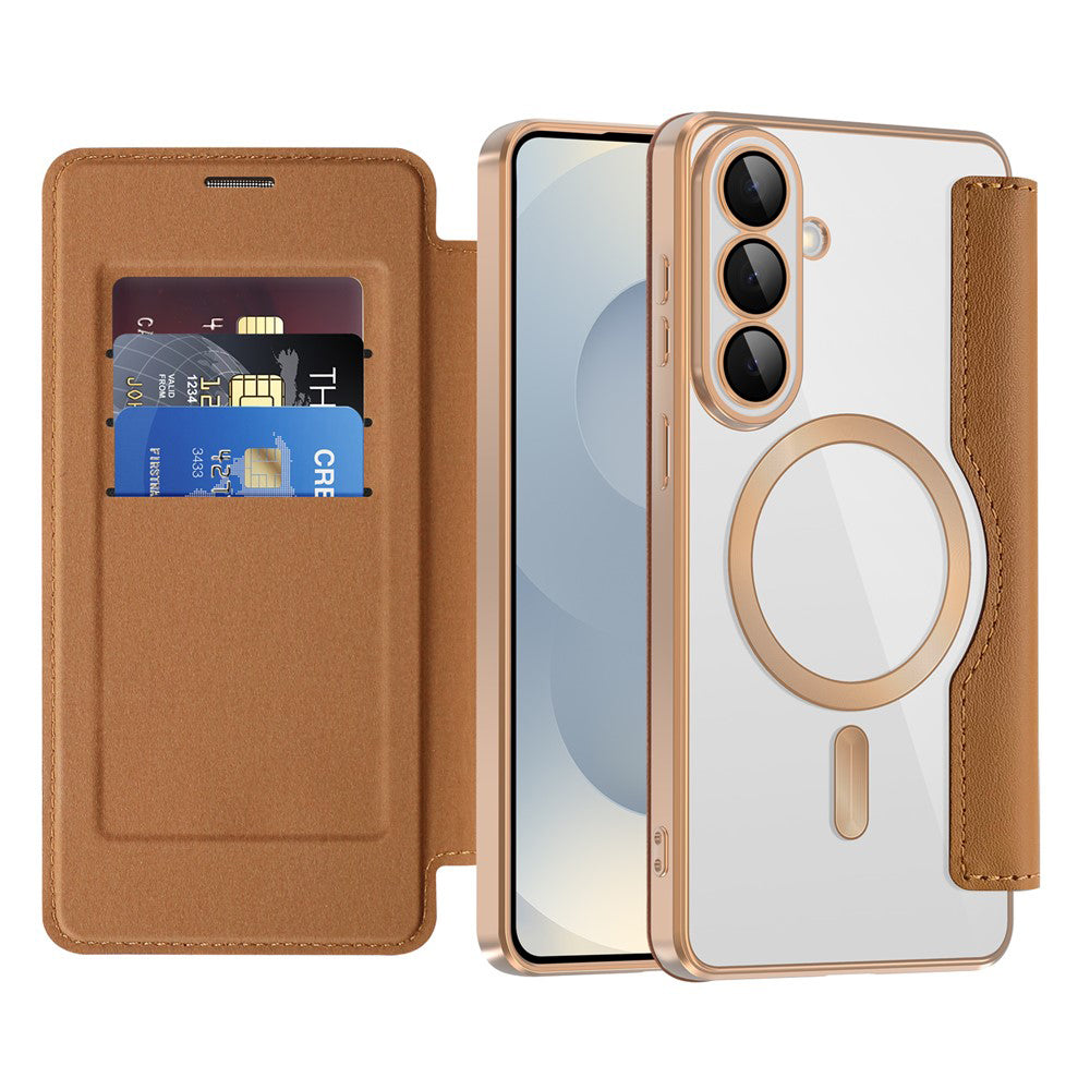 Custodia MagSafe per Samsung Galaxy S26 Plus, Techsuit, SmartMag Book, Marrone
