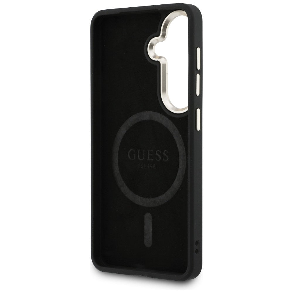 Custodia MagSafe per Samsung Galaxy S26 S942, Guess, 4G Embossed Ring, Nera