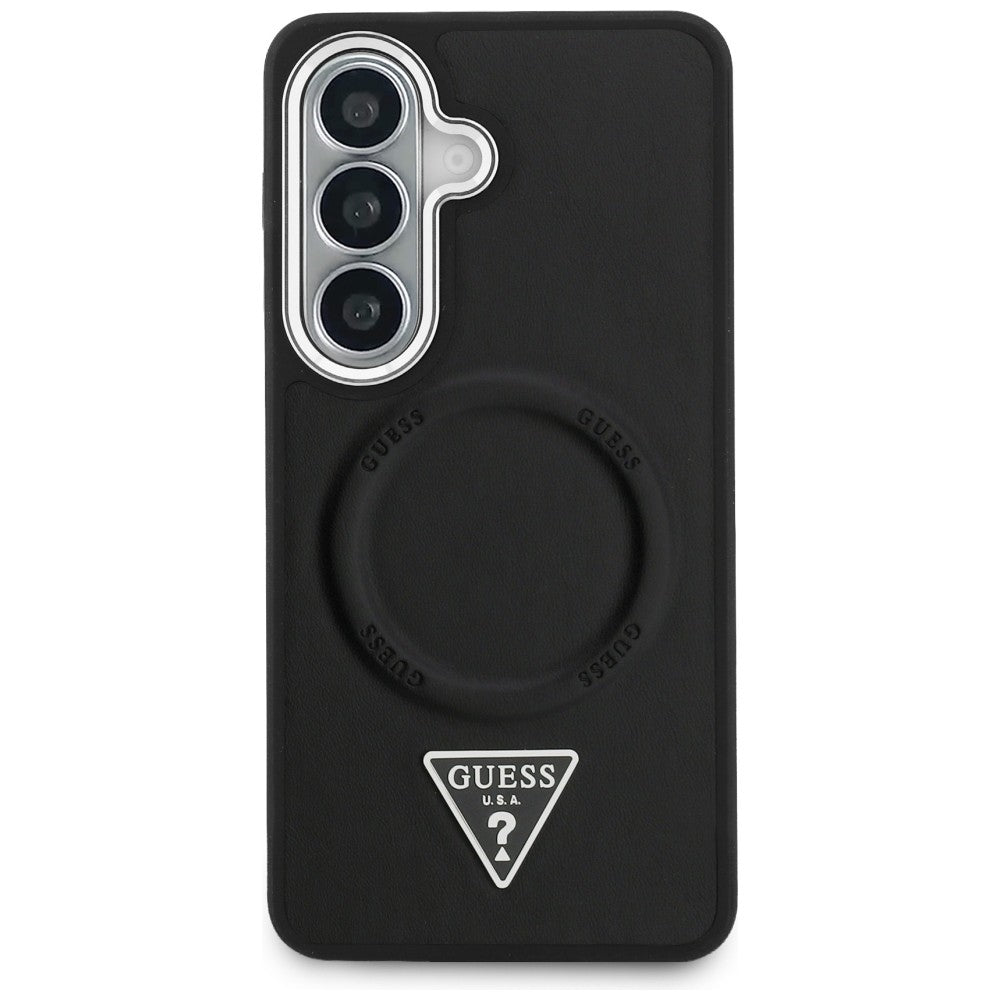 Custodia MagSafe per Samsung Galaxy S26 S942, Guess, Embossed Ring Triangle Logo, Nera