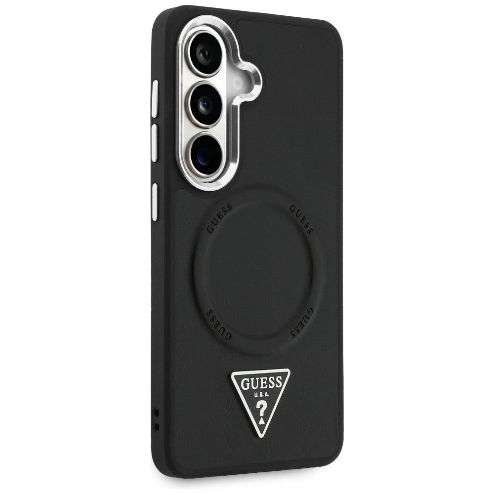 Custodia MagSafe per Samsung Galaxy S26 S942, Guess, Embossed Ring Triangle Logo, Nera