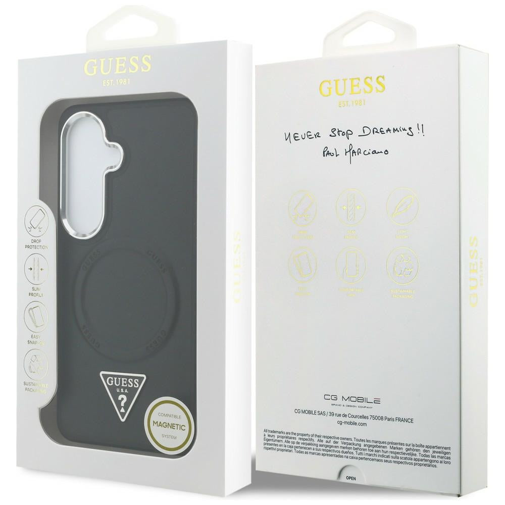 Custodia MagSafe per Samsung Galaxy S26 S942, Guess, Embossed Ring Triangle Logo, Nera