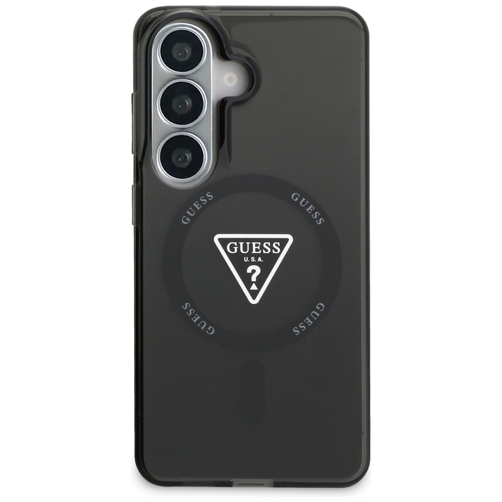 Custodia MagSafe per Samsung Galaxy S26 S942, Guess, Logo Triangolo Gradiente IML, Nera