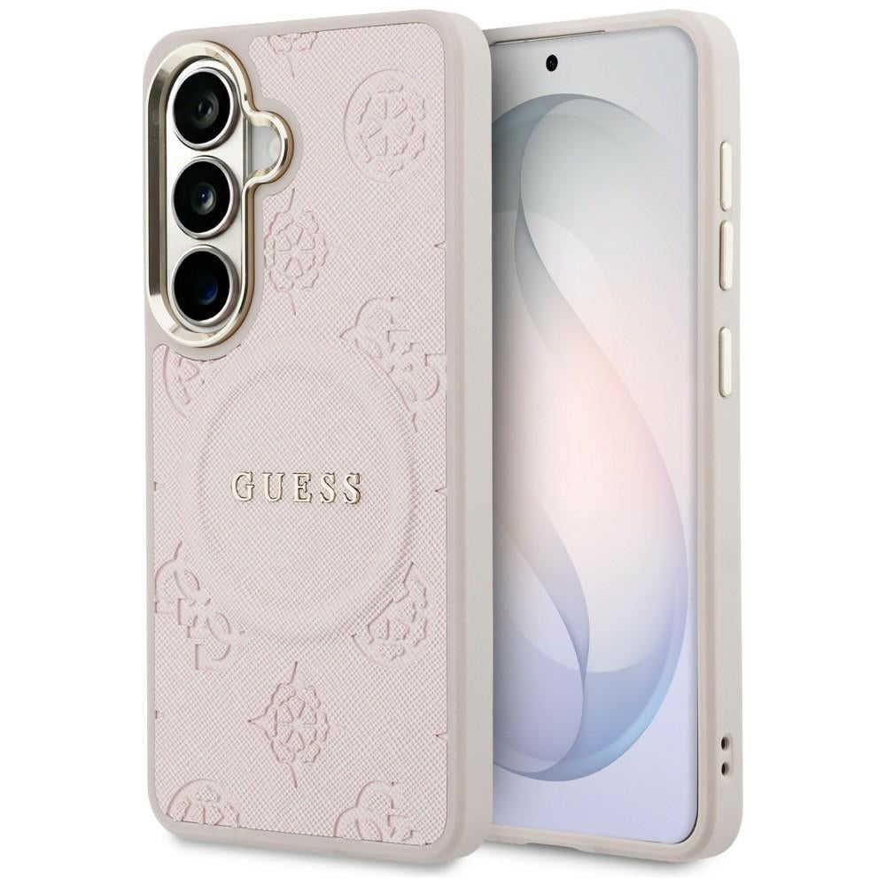 Custodia MagSafe per Samsung Galaxy S26 S942, Guess, Saffiano Peony Embossed Ring, Rosa