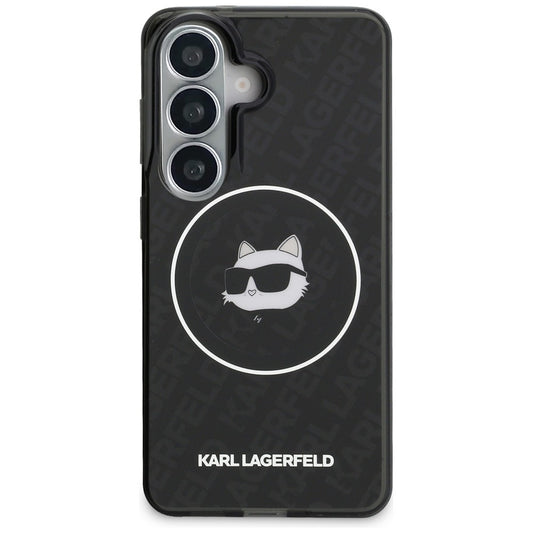 Custodia MagSafe per Samsung Galaxy S26 S942, Karl Lagerfeld, IML Choupette Head on KL Repeated Logo, Nera