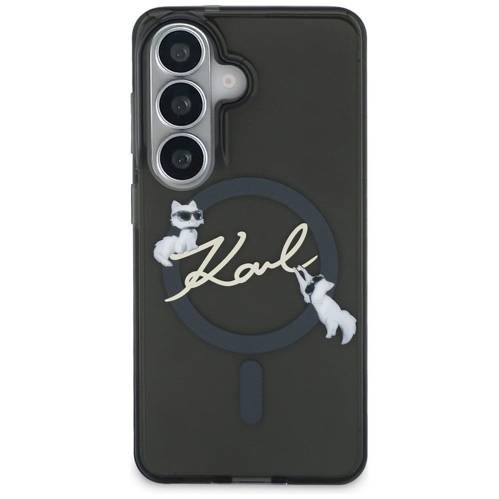 Custodia MagSafe per Samsung Galaxy S26 S942, Karl Lagerfeld, IML Choupette Karl Script Logo, Nera