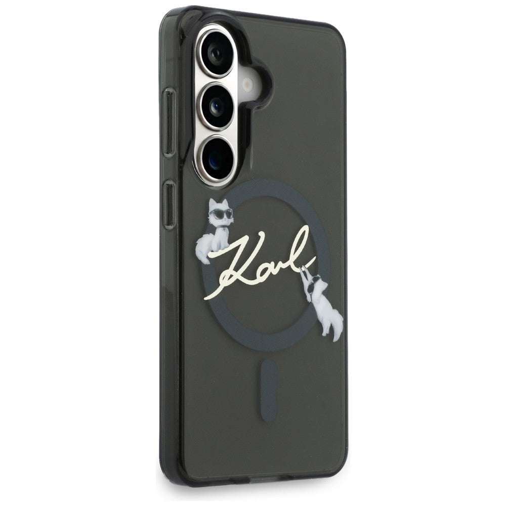 Custodia MagSafe per Samsung Galaxy S26 S942, Karl Lagerfeld, IML Choupette Karl Script Logo, Nera