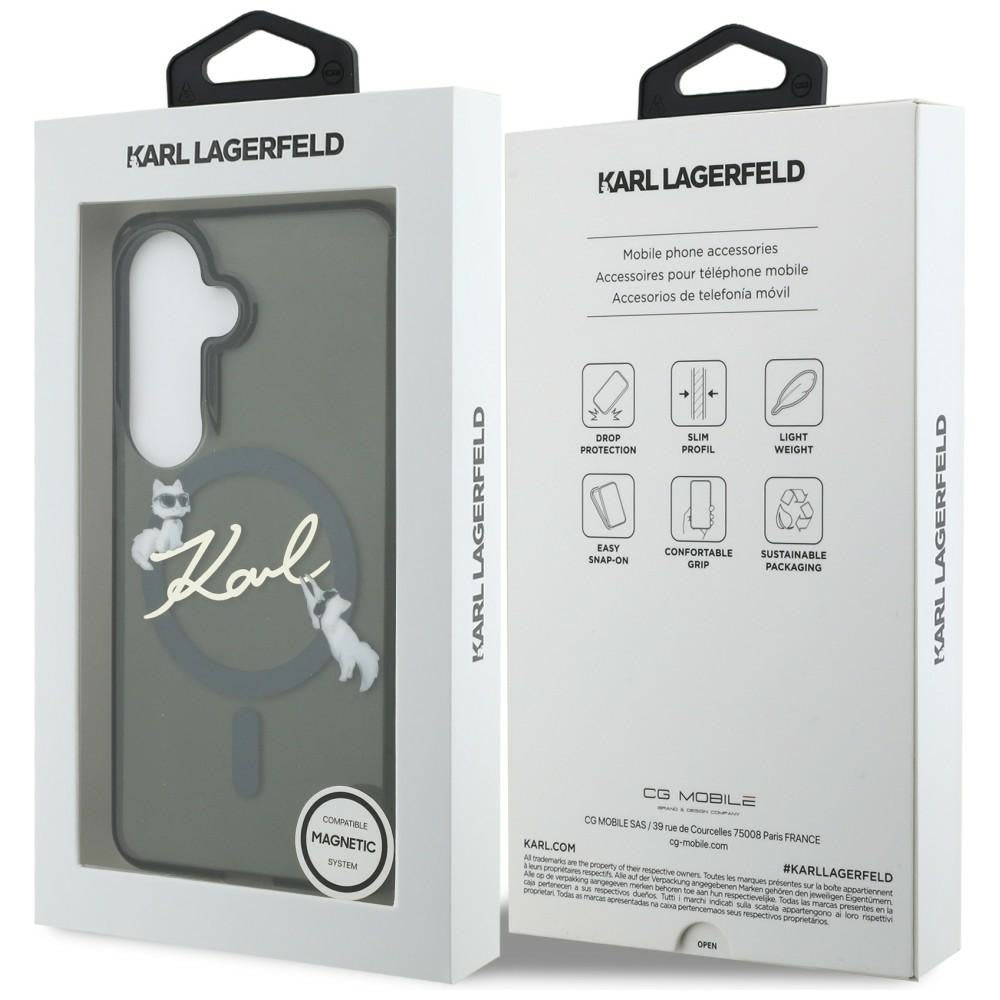 Custodia MagSafe per Samsung Galaxy S26 S942, Karl Lagerfeld, IML Choupette Karl Script Logo, Nera
