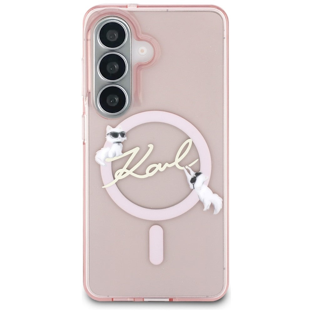 Custodia MagSafe per Samsung Galaxy S26 S942, Karl Lagerfeld, IML Choupette Karl Script Logo, Rosa