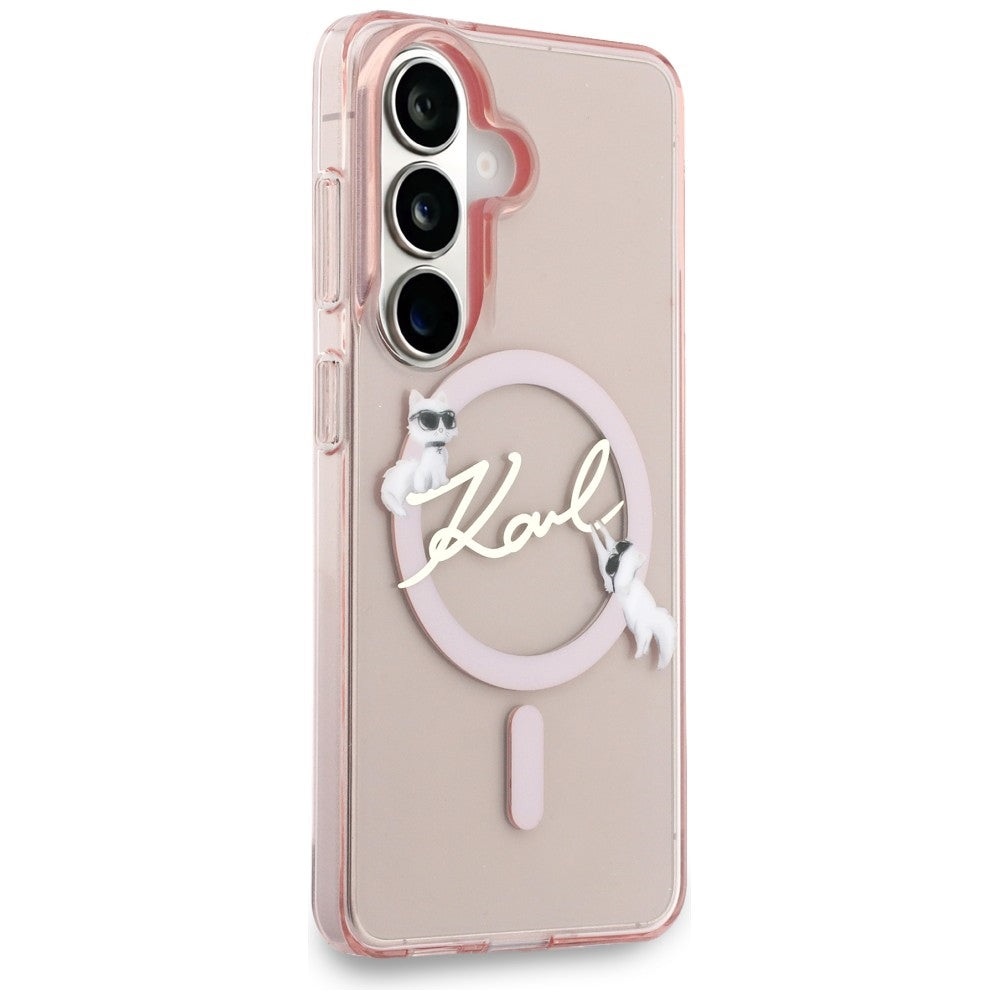 Custodia MagSafe per Samsung Galaxy S26 S942, Karl Lagerfeld, IML Choupette Karl Script Logo, Rosa