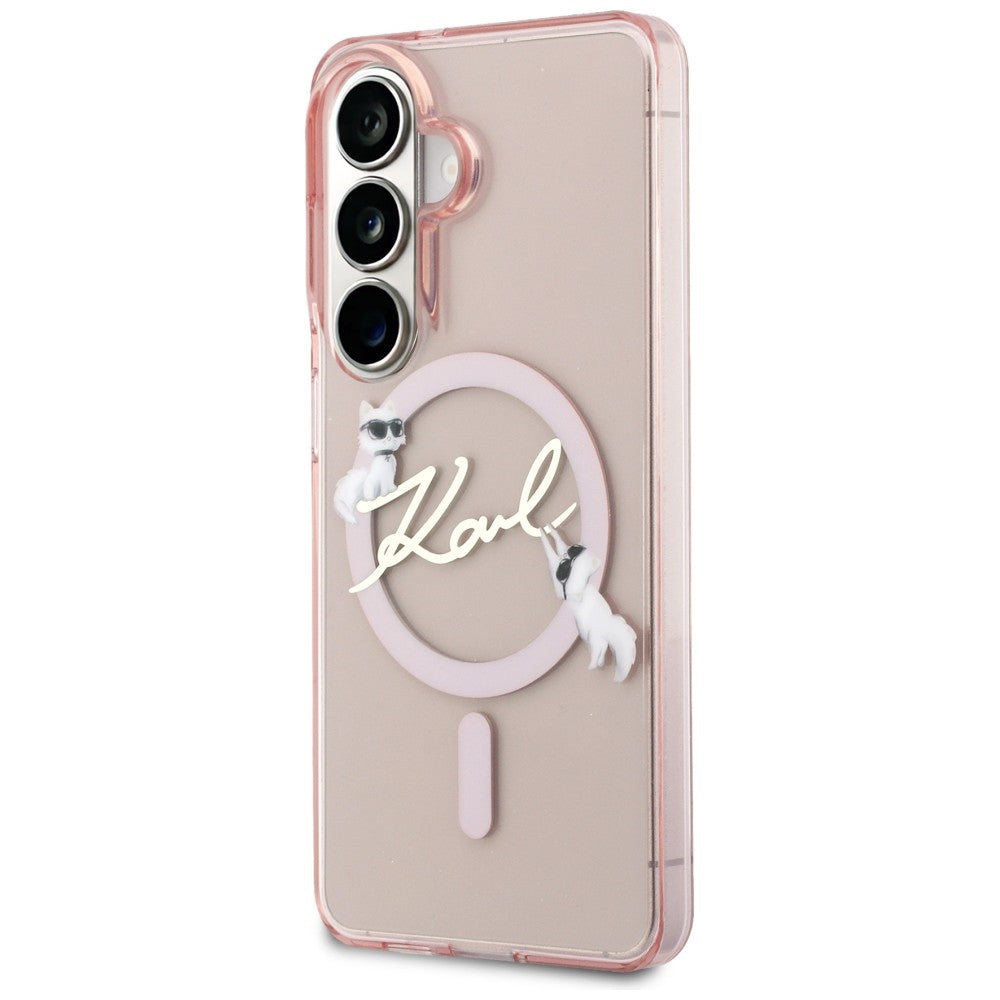 Custodia MagSafe per Samsung Galaxy S26 S942, Karl Lagerfeld, IML Choupette Karl Script Logo, Rosa