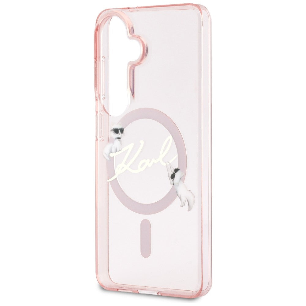 Custodia MagSafe per Samsung Galaxy S26 S942, Karl Lagerfeld, IML Choupette Karl Script Logo, Rosa