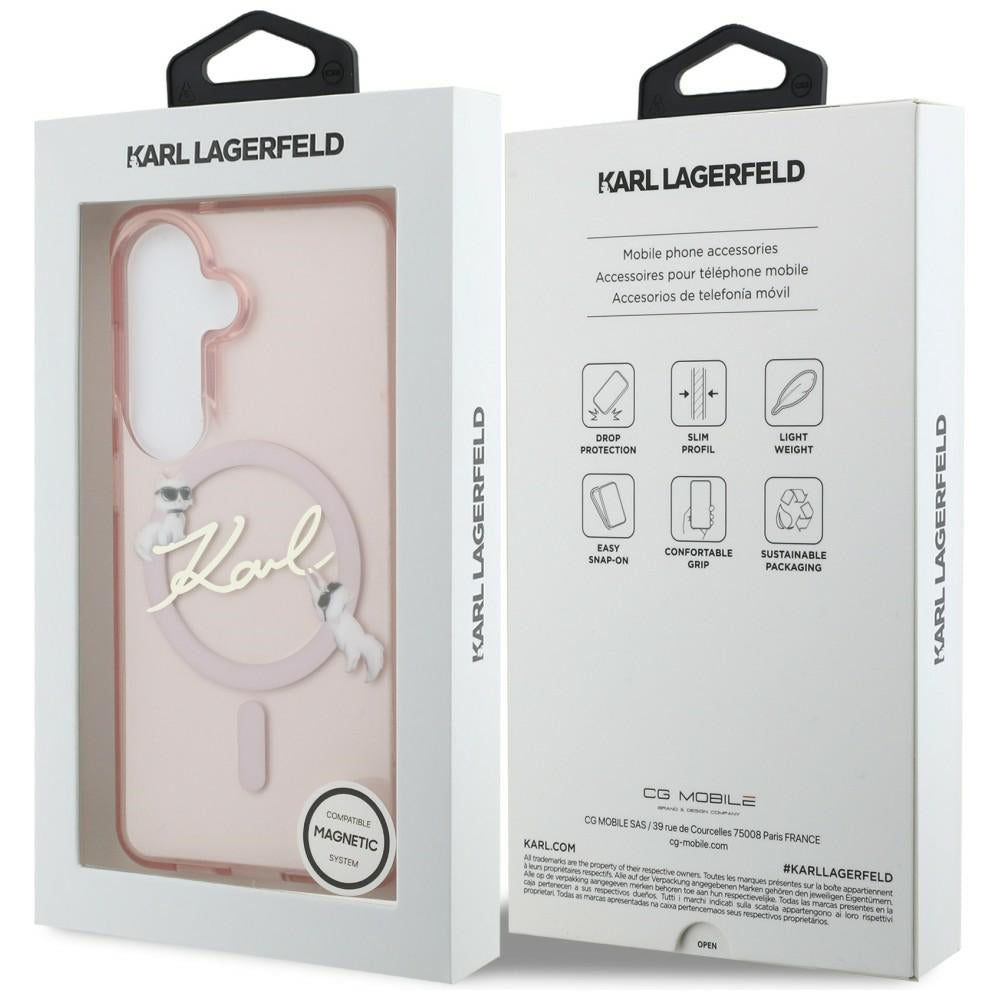Custodia MagSafe per Samsung Galaxy S26 S942, Karl Lagerfeld, IML Choupette Karl Script Logo, Rosa