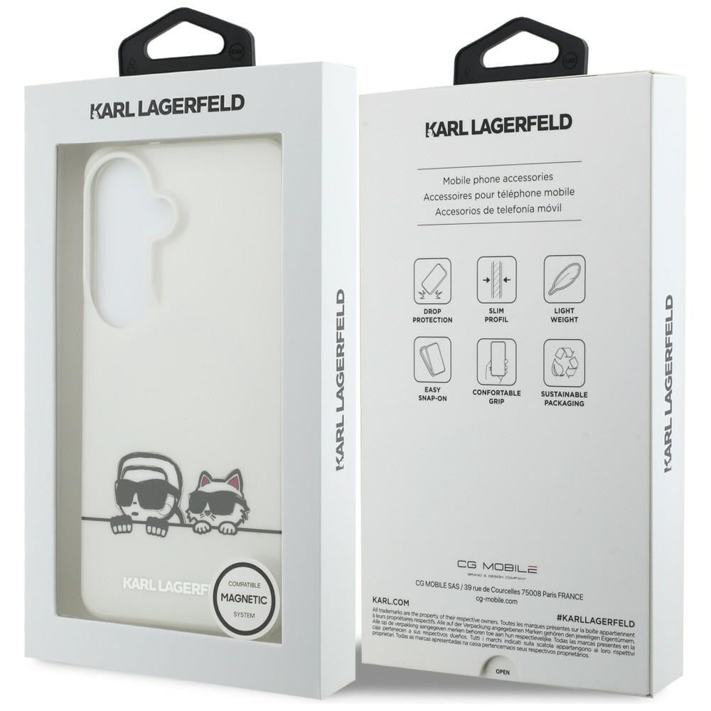 MagSafe Case for Samsung Galaxy S26 S942, Karl Lagerfeld, IML Karl & Choupette Peekaboo Logo, White