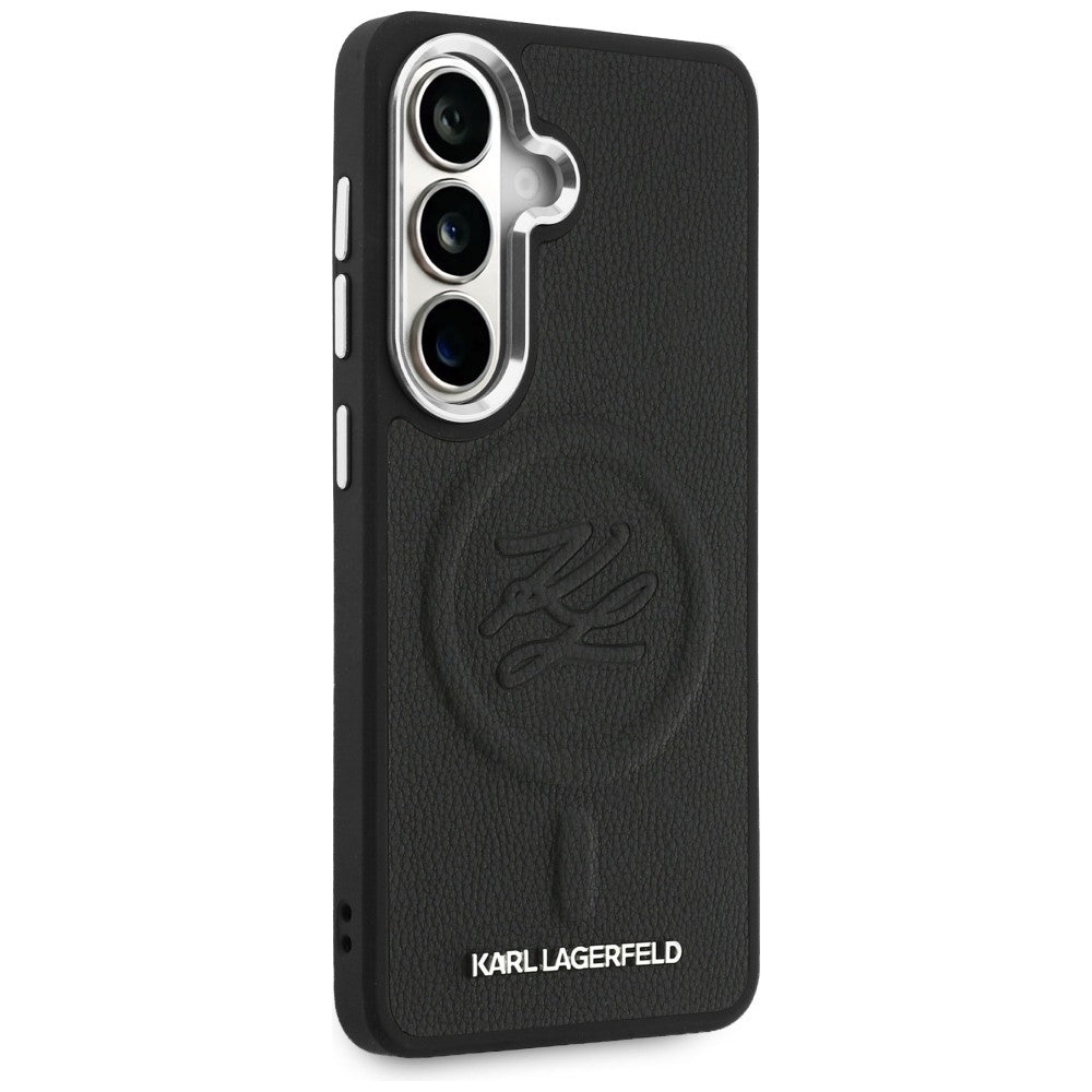 Custodia MagSafe per Samsung Galaxy S26 S942, Karl Lagerfeld, Initial Logo Debossed, Nera