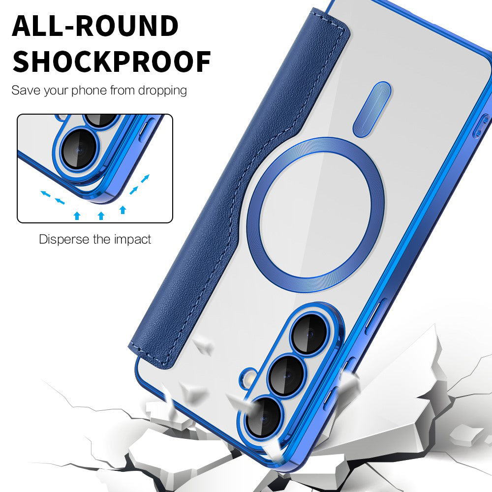 Custodia MagSafe per Samsung Galaxy S26 S942, Techsuit, SmartMag Book, Blu