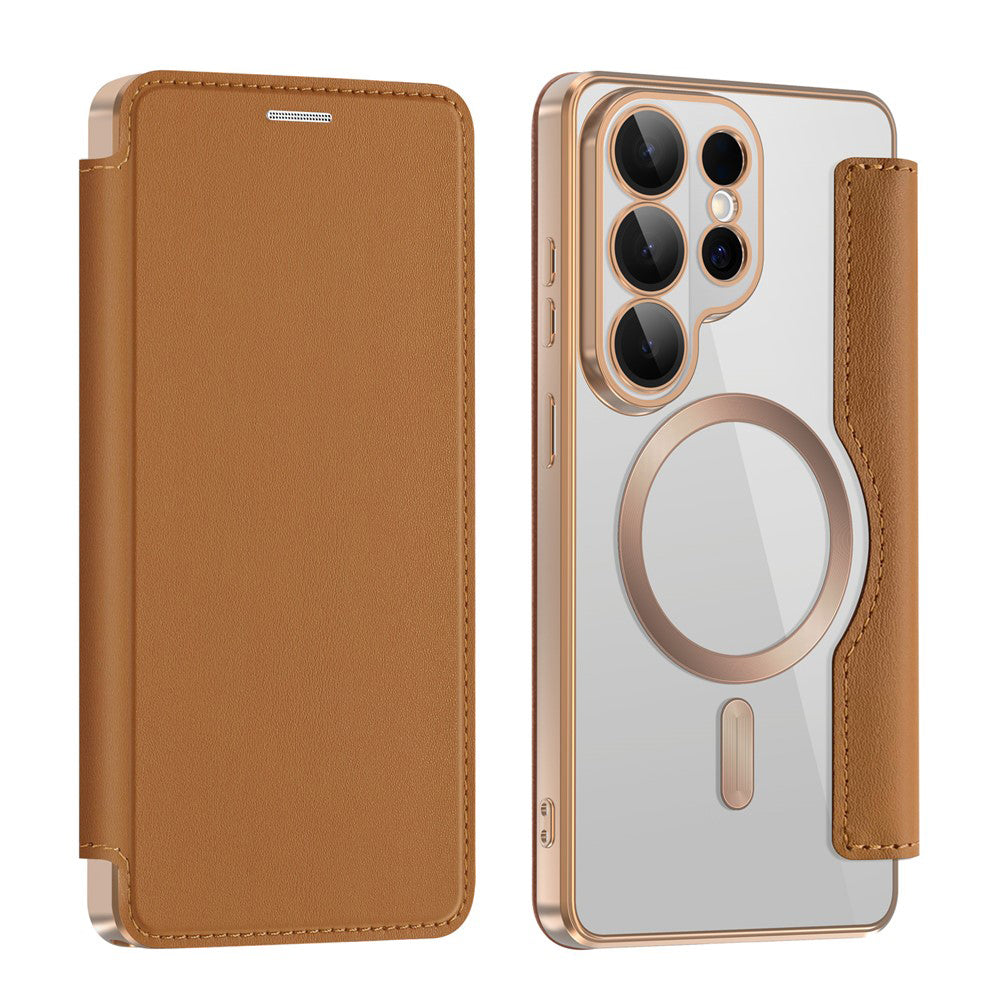 Custodia MagSafe per Samsung Galaxy S26 Ultra S948, Techsuit, SmartMag Book, Marrone