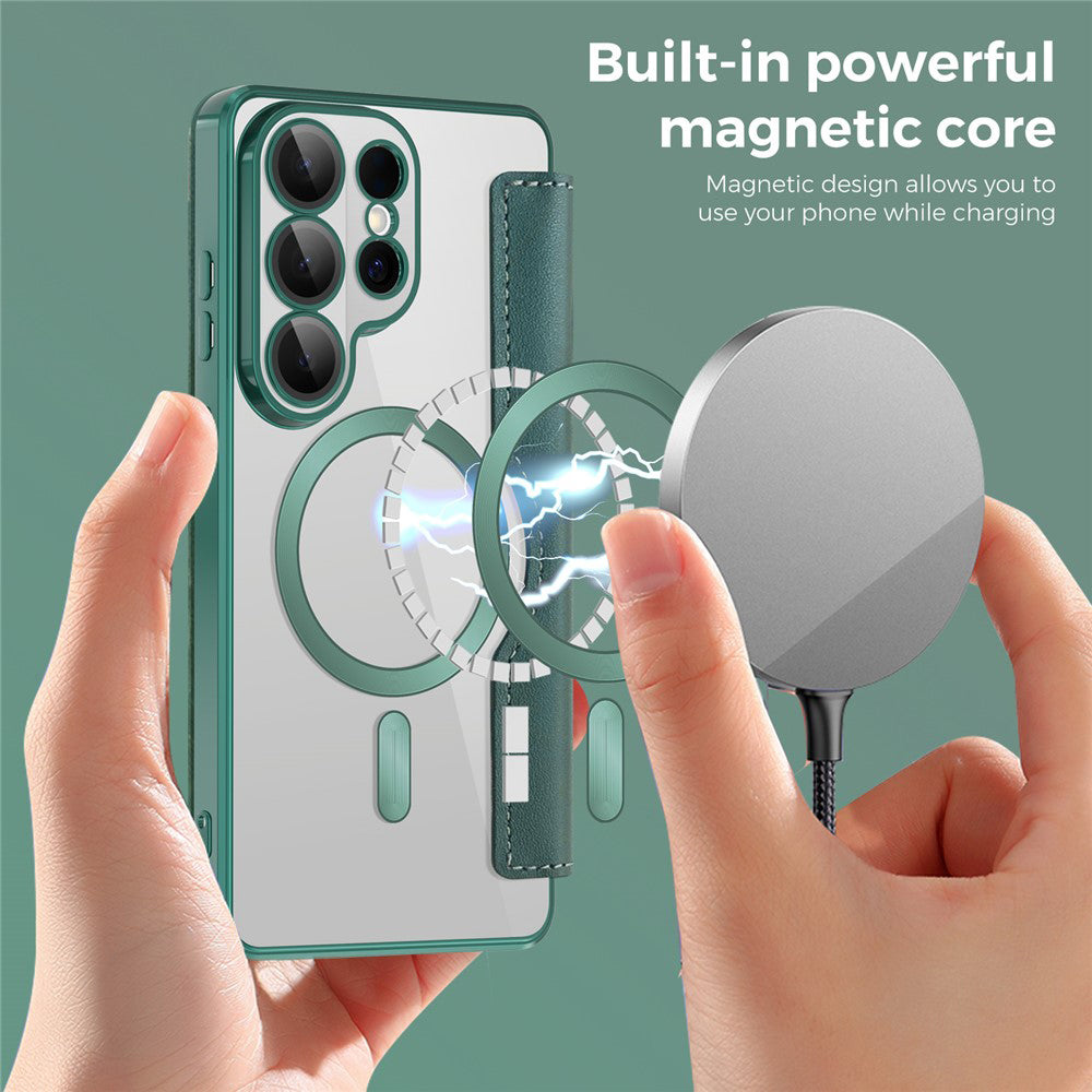 Custodia MagSafe per Samsung Galaxy S26 Ultra S948, Techsuit, SmartMag Book, Verde