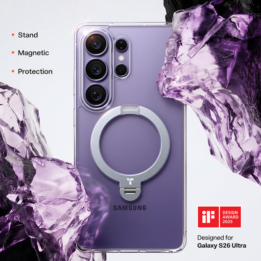 Custodia MagSafe per Samsung Galaxy S26 Ultra, Torras, Ostand Spin, Trasparente