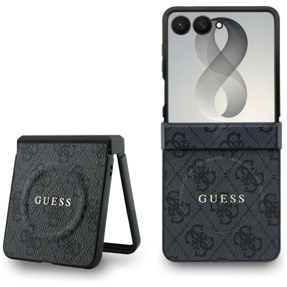 Custodia MagSafe per Samsung Galaxy Z Flip8 F776, Guess, 4G Leather Classic, Nera