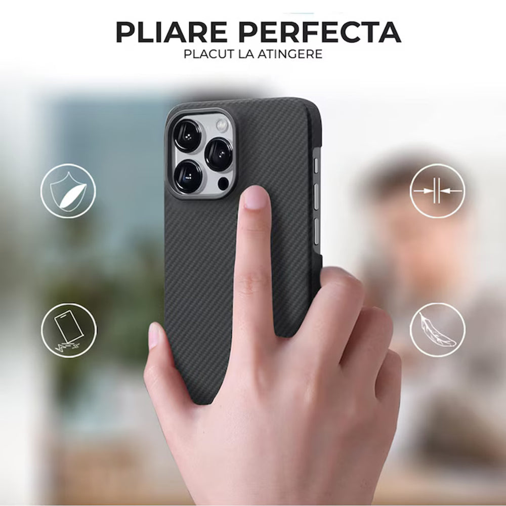 Custodia MagSafe per Apple iPhone 17 Pro, Techsuit Fibra di Aramide, Nera