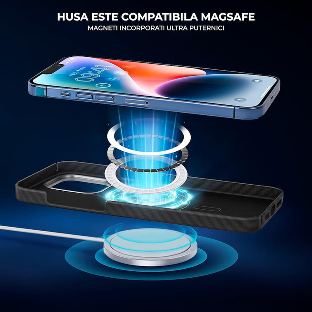 Custodia MagSafe per Apple iPhone 17 Pro, Techsuit Fibra di Aramide, Nera