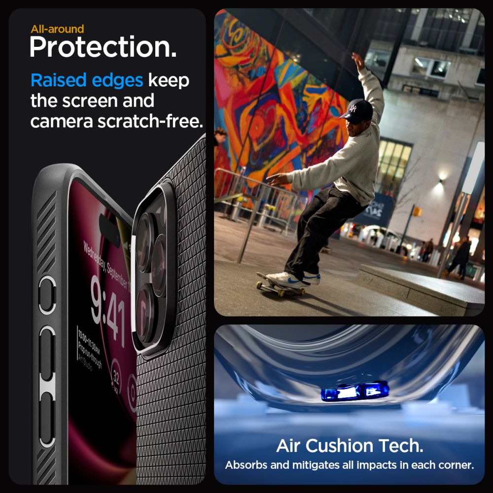 Custodia per Apple iPhone 15 Pro Max, Spigen, Liquid Air Matte, Nero ACS06562