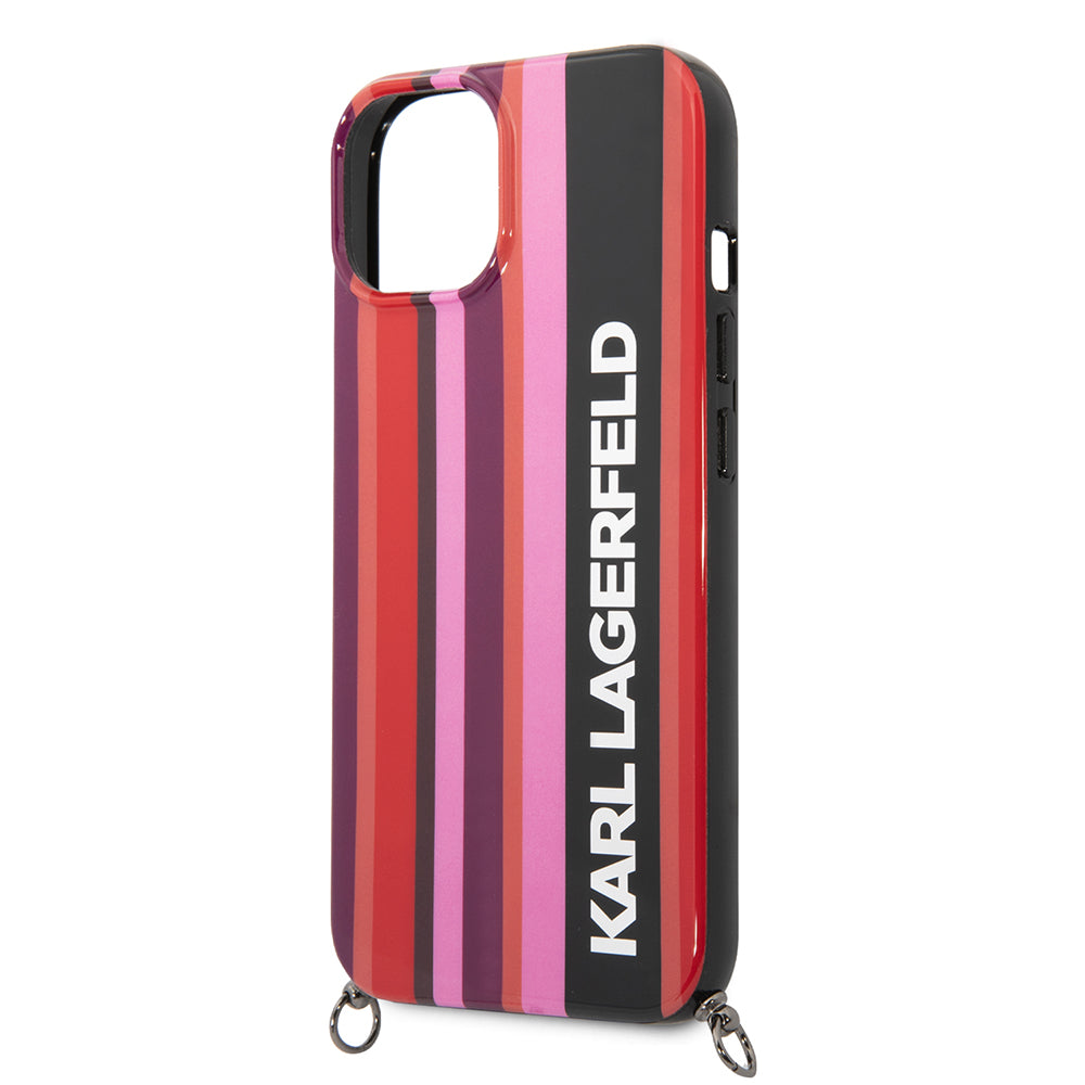 Custodia per Apple iPhone 14, Karl Lagerfeld, Color Stripes with Strap, Rosa