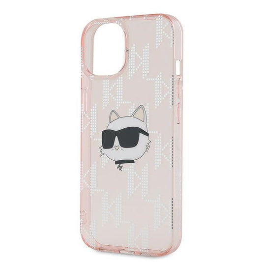 Custodia per Apple iPhone 14, Karl Lagerfeld, IML Luxury Monogram Choupette's Head, Rosa