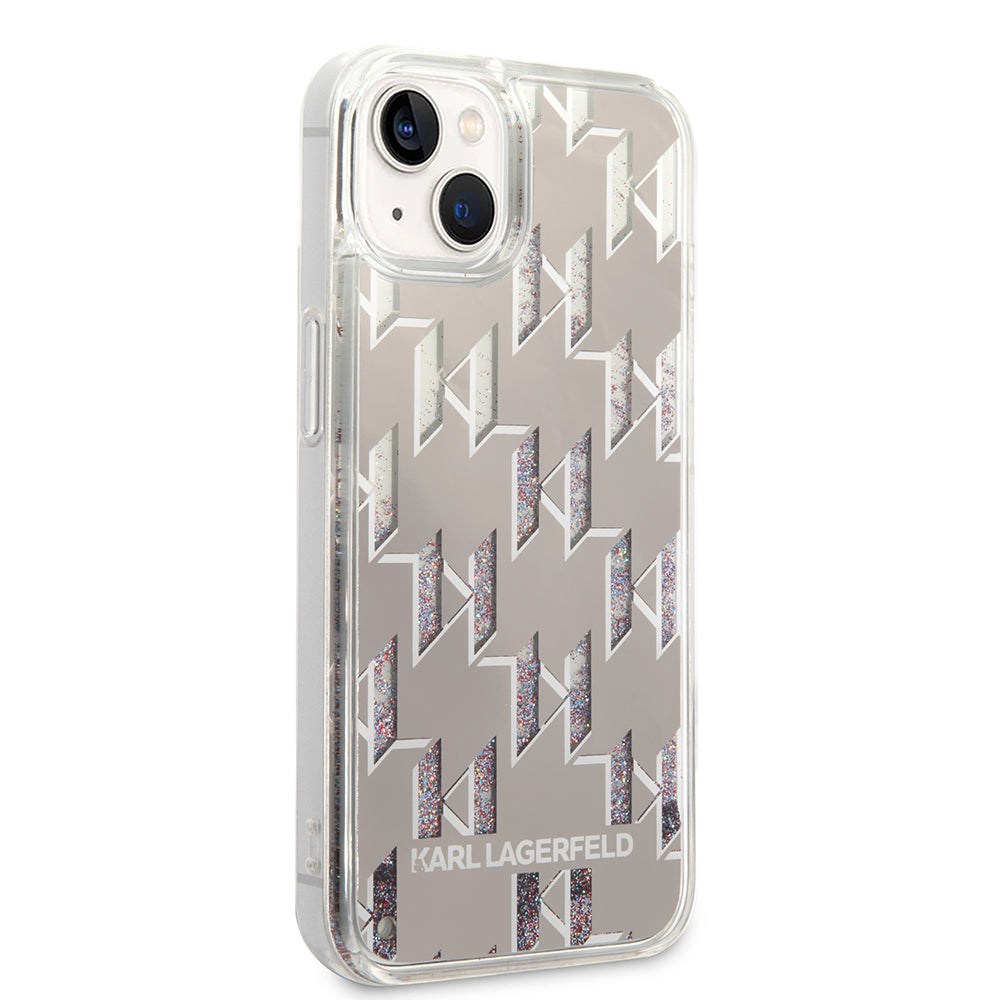 Custodia per Apple iPhone 14, Karl Lagerfeld, Liquid Glitter Monogram, Argento