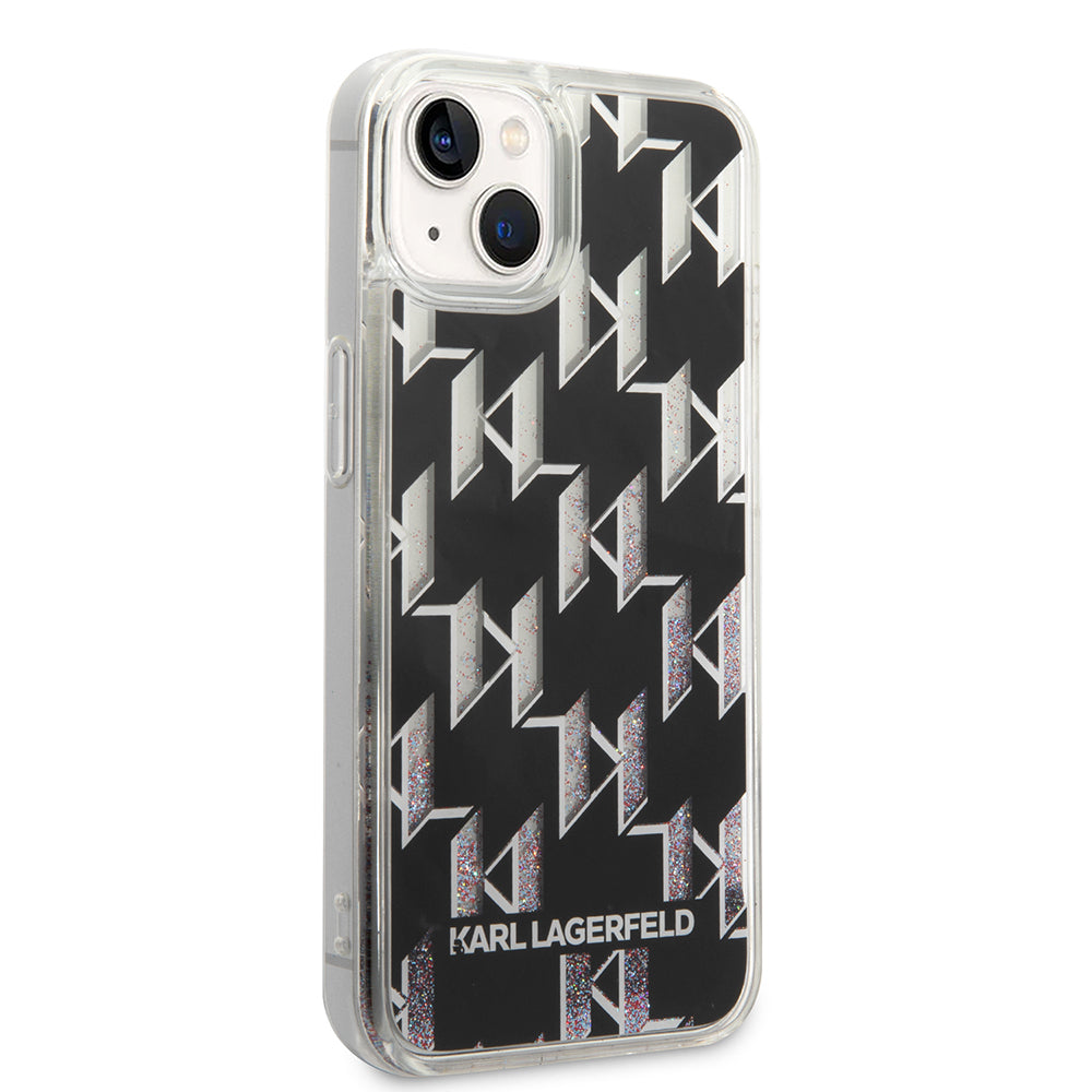Custodia per Apple iPhone 14, Karl Lagerfeld, Liquid Glitter Monogram, Nera
