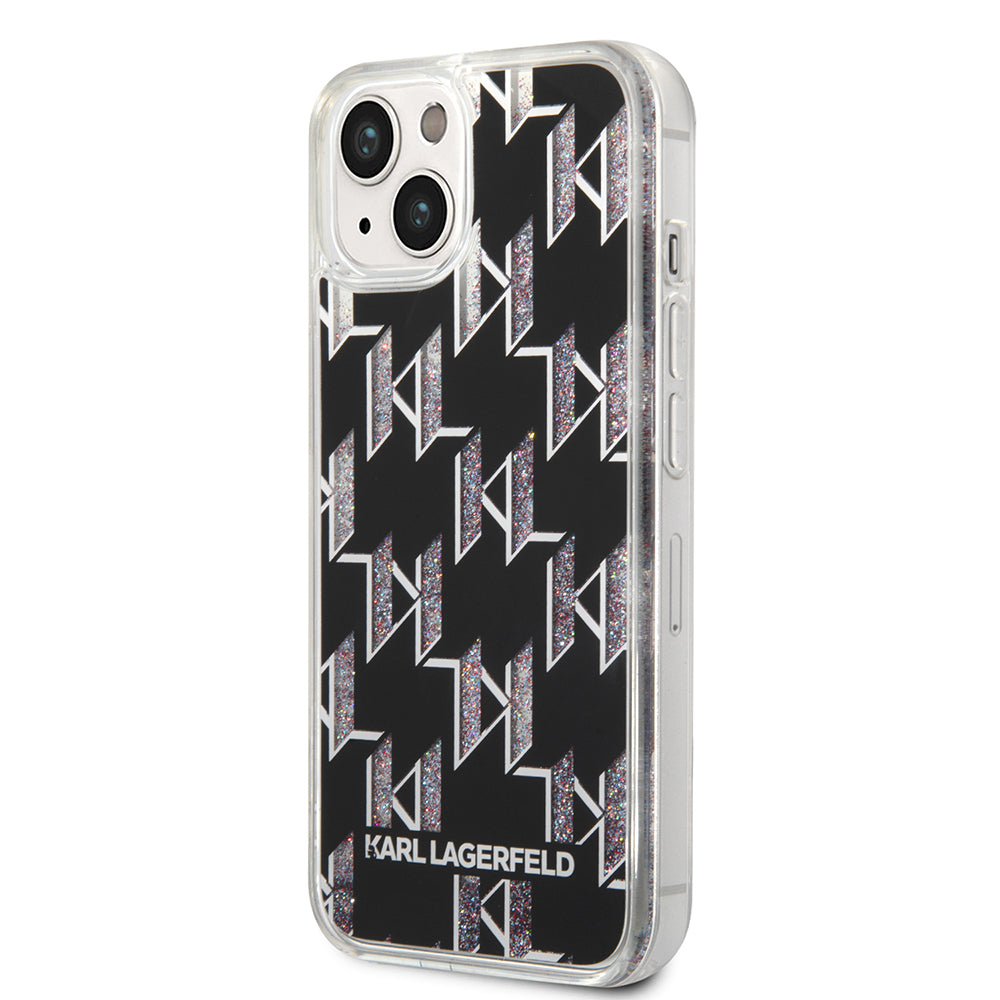 Custodia per Apple iPhone 14, Karl Lagerfeld, Liquid Glitter Monogram, Nera