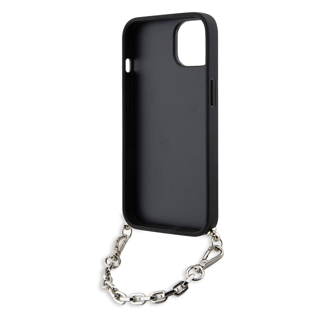 Custodia per Apple iPhone 14, Karl Lagerfeld, Saffiano Monogram Chain, Nera